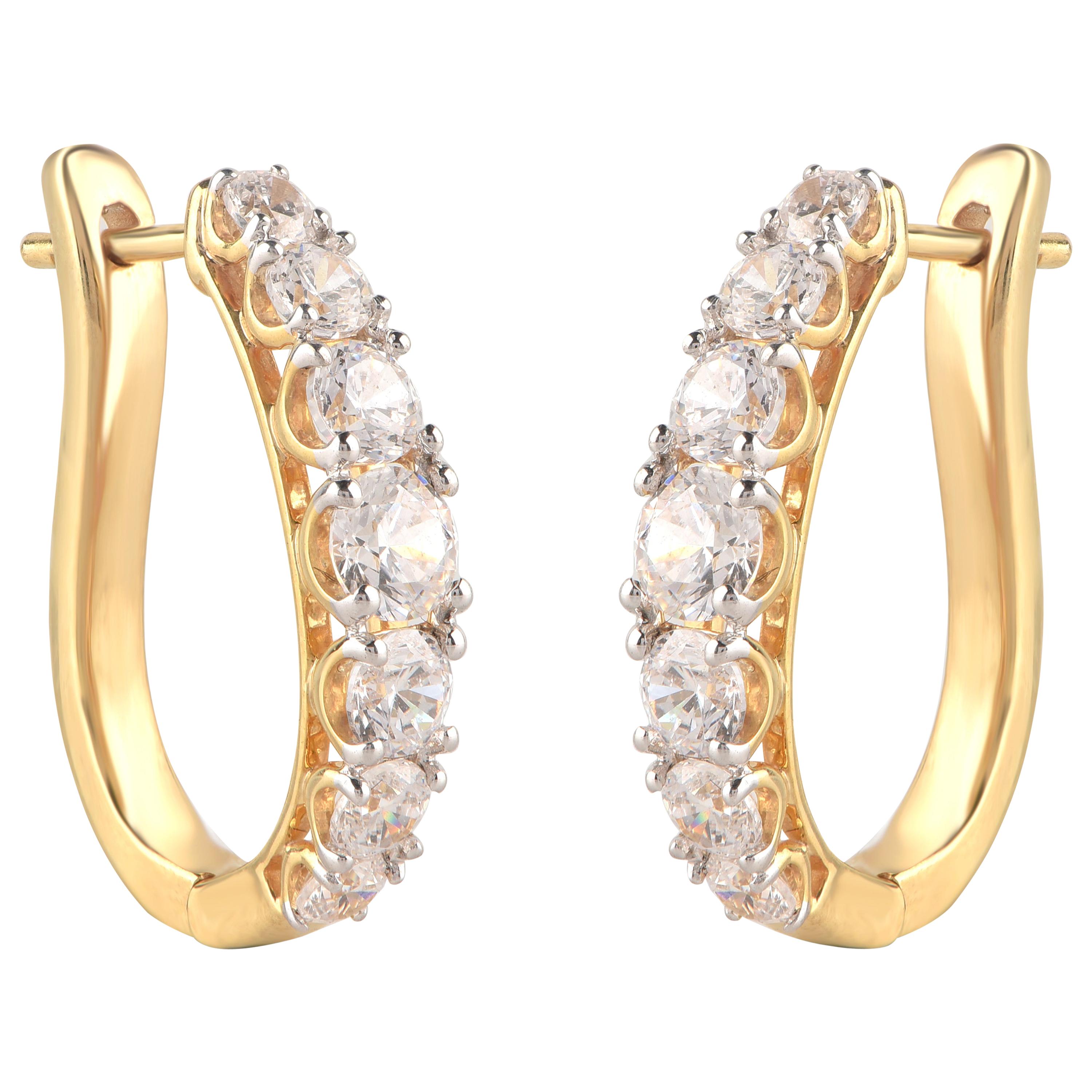 TJD 1.50 Carat Diamond 18 Karat Yellow Gold Classic Half Hoop Earrings For Sale
