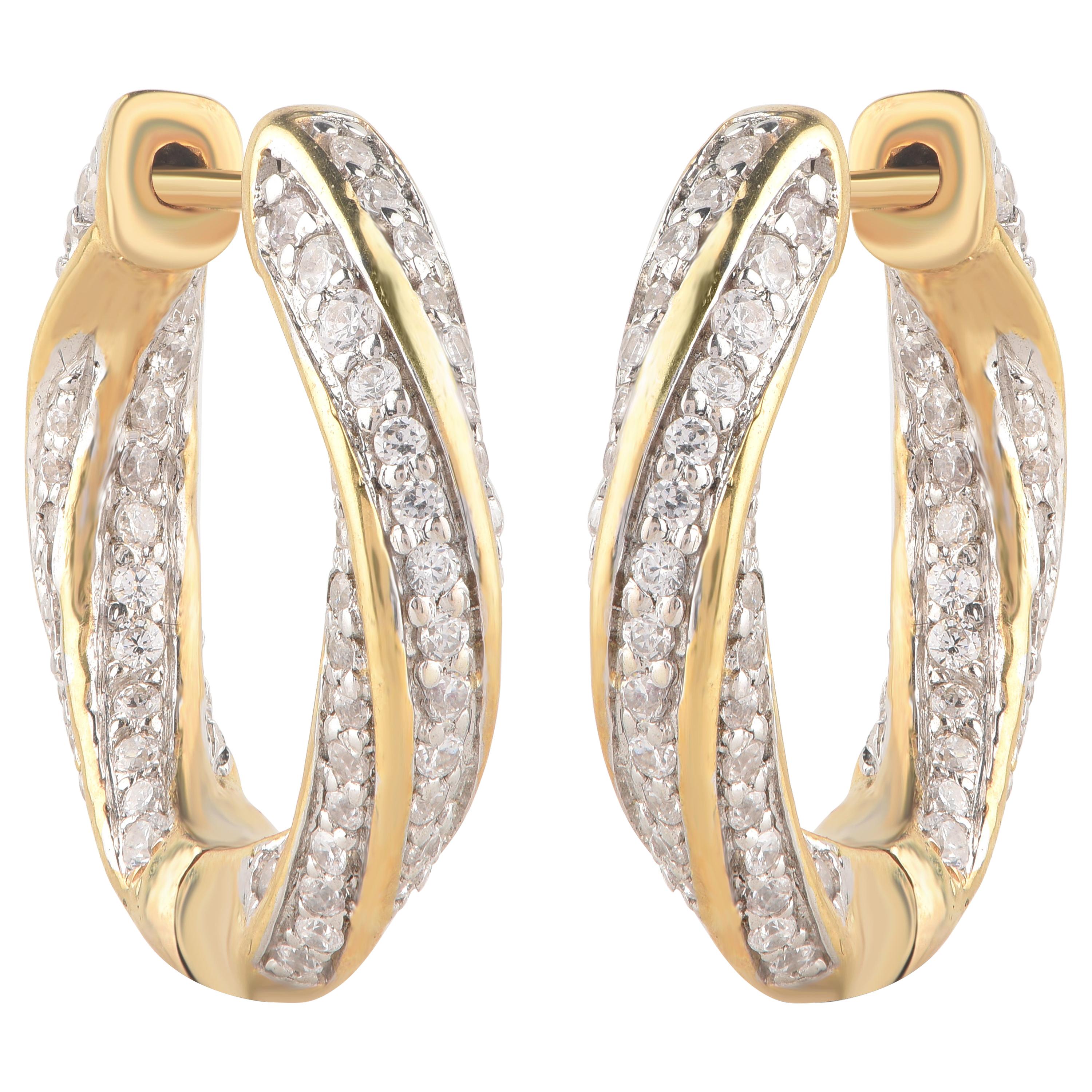 Superbes boucles d'oreilles torsadées en or jaune 18 carats avec diamants de 1,50 carat TJD en vente