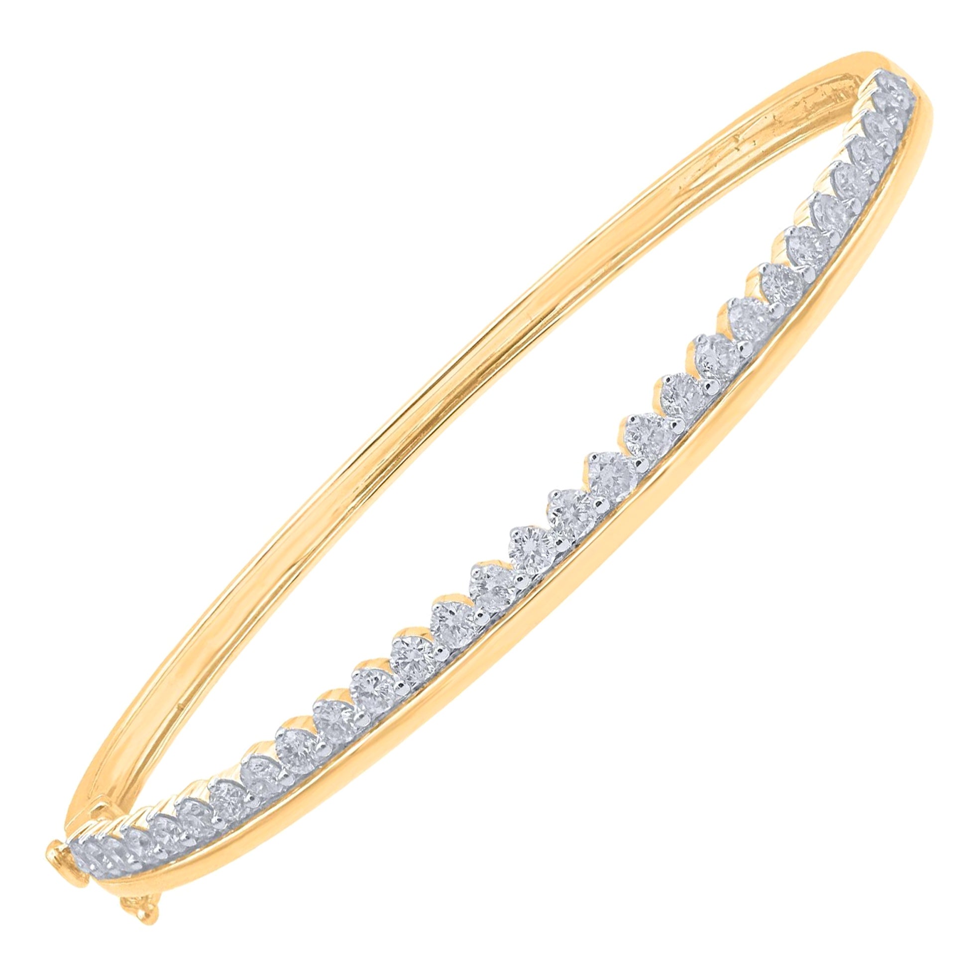 TJD Brazalete de diamantes naturales talla brillante de 1,50 quilates Oro amarillo de 14 KT