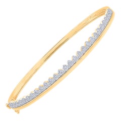 TJD 1.50 Carat Brilliant Cut Natural Diamond Bangle Bracelet 14 KT Yellow Gold