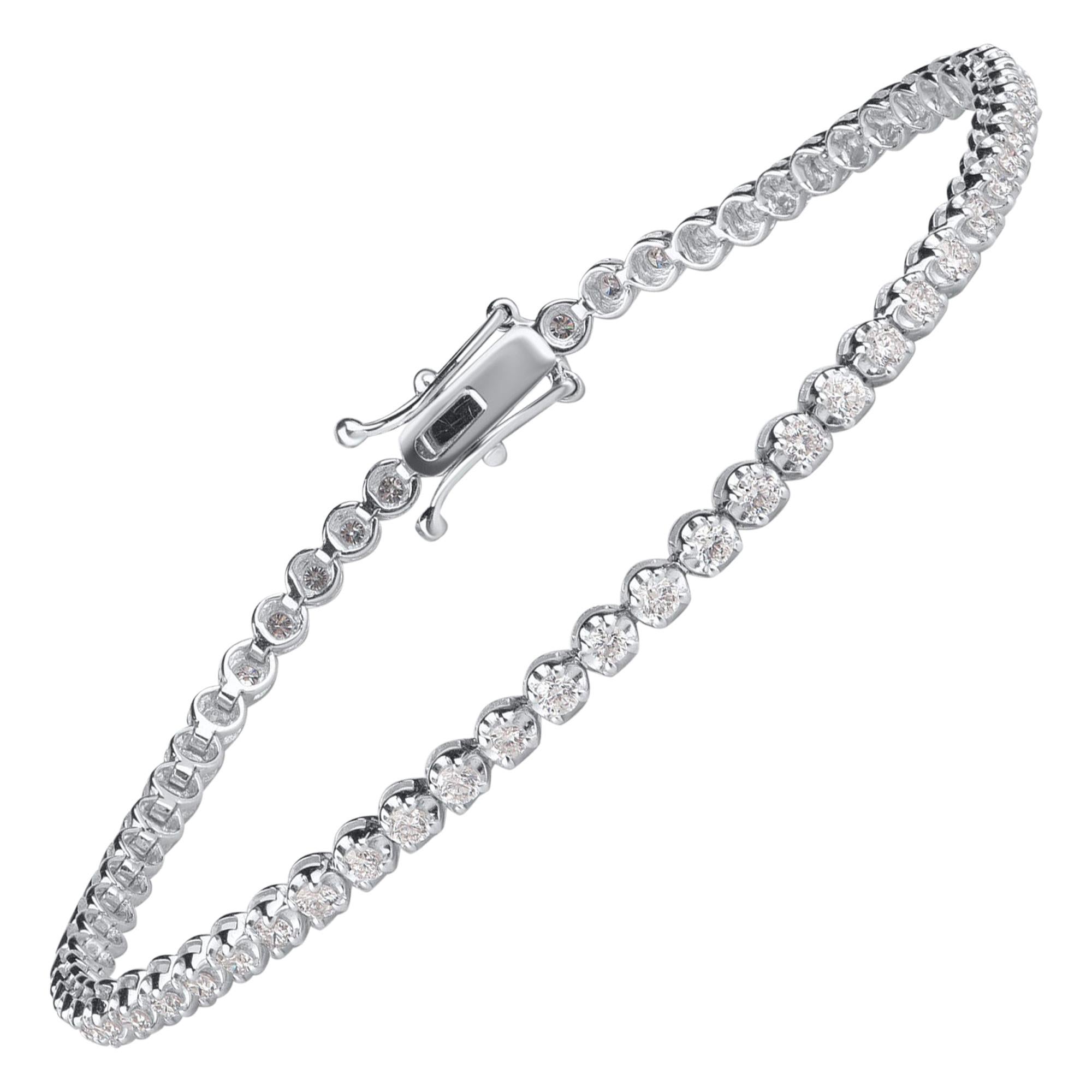 TJD Bracelet tennis classique en or blanc 18 carats avec diamants de 1,50 carat