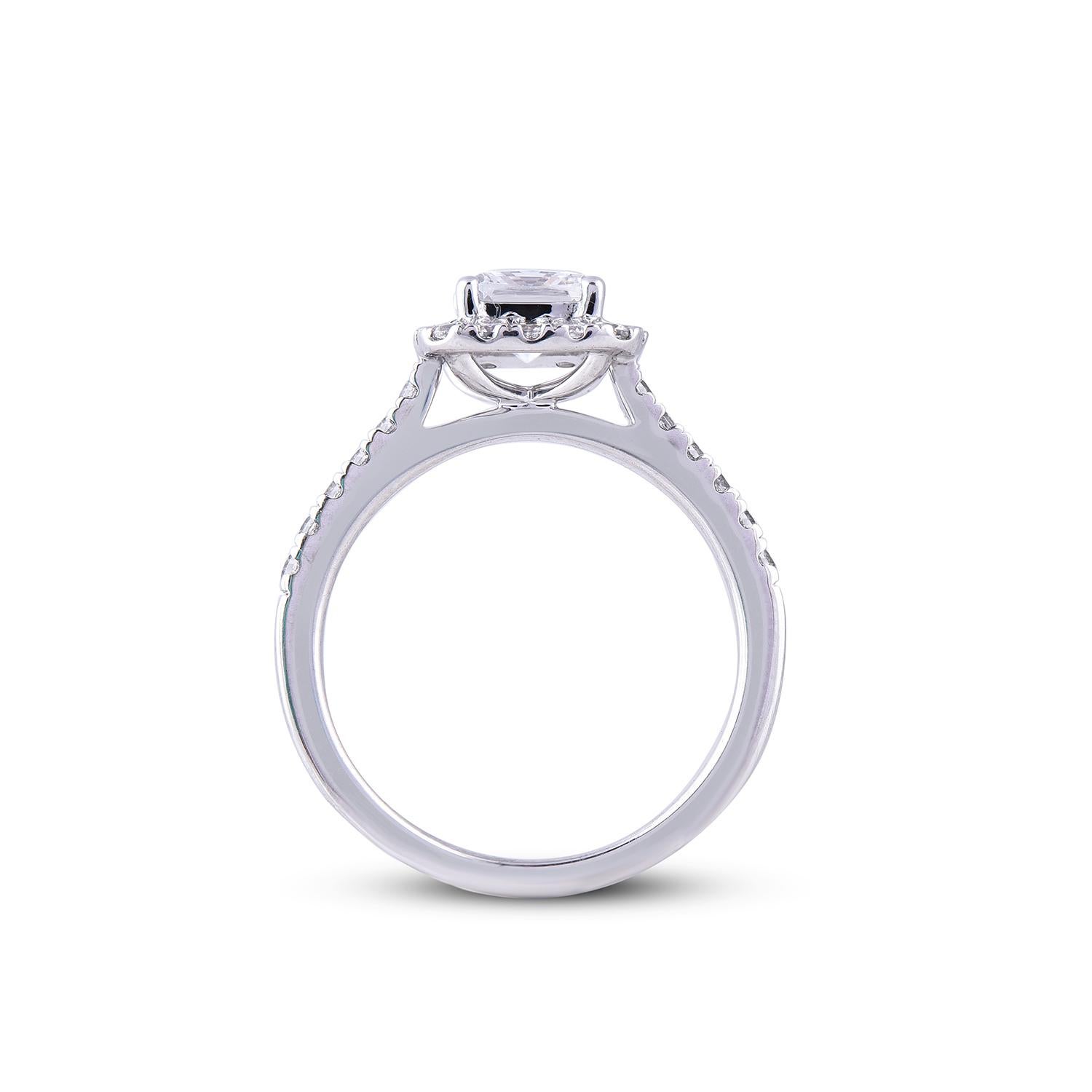 Women's TJD 1.50 Carat Cushion & Round Diamond 18 Karat White Gold Designer Bridal Ring For Sale