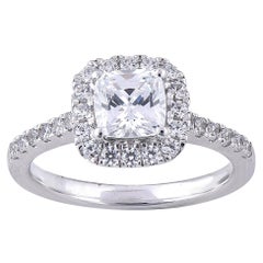 TJD 1.50 Carat Cushion & Round Diamond 18 Karat White Gold Designer Bridal Ring
