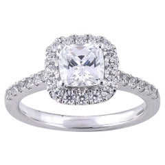Anello da sposa firmato TJD con diamante rotondo e a cuscino da 1,50 carati in oro bianco da 18 carati