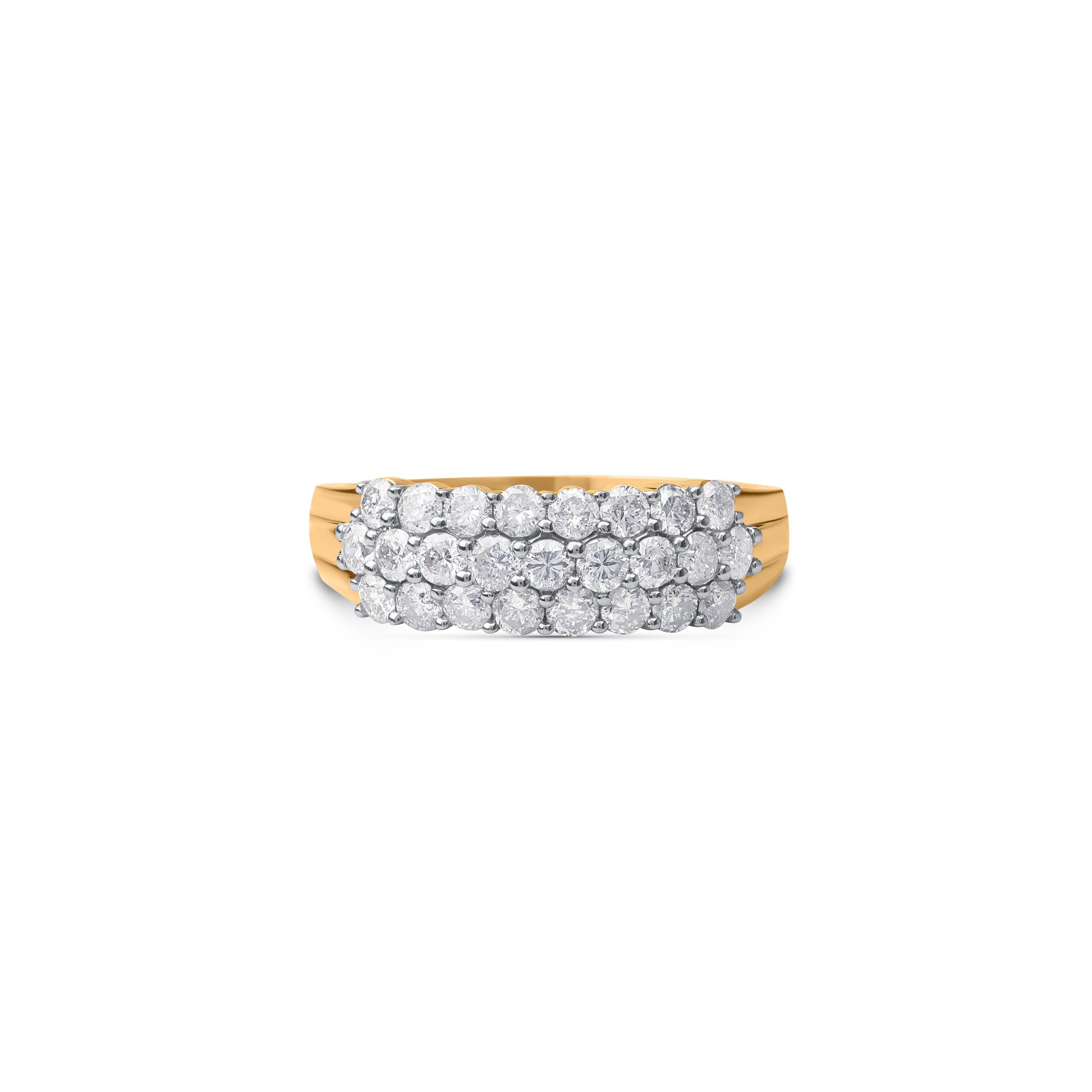 TJD Diamante de 1,50 quilates, oro amarillo de 10 quilates, alianza de boda/aniversario de 3 filas Moderno en venta