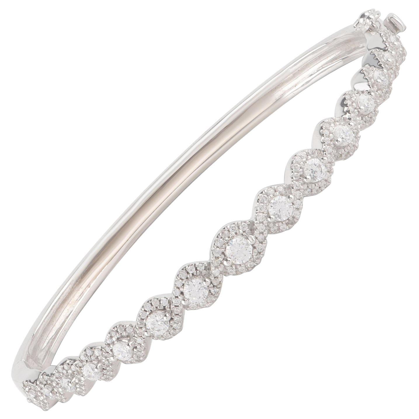 TJD 1.50 Carat Diamond 18 Karat White Gold Braided Designer Bangle