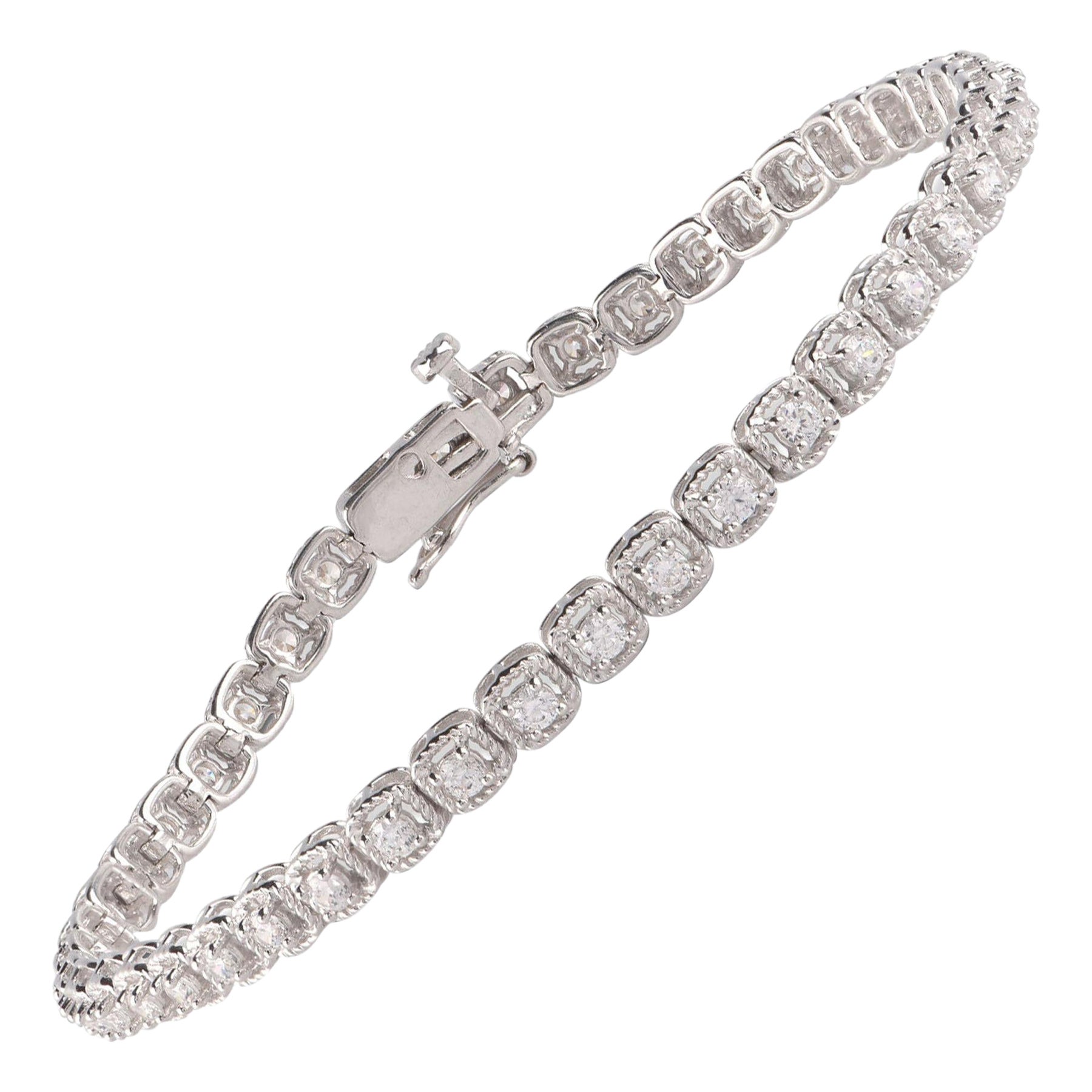 TJD 1.50 Carat Diamond 18 Karat White Gold  Cushion Shape Tennis Bracelet