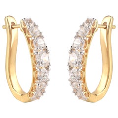 TJD Pendientes de medio aro clásicos de oro amarillo de 18 quilates con un diamante de 1,50 quilates
