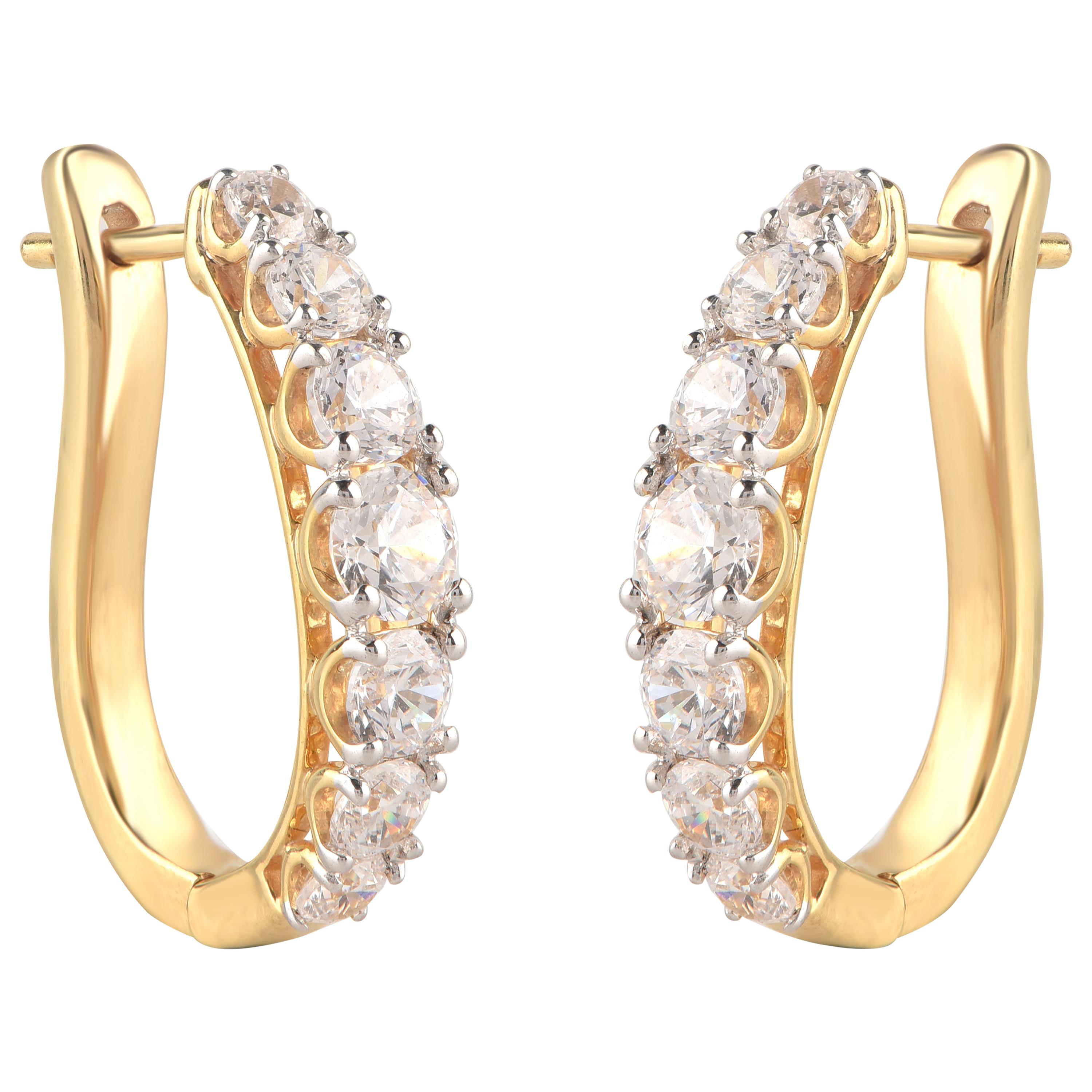 TJD 1.50 Carat Diamond 18 Karat Yellow Gold Classic Half Hoop Earrings