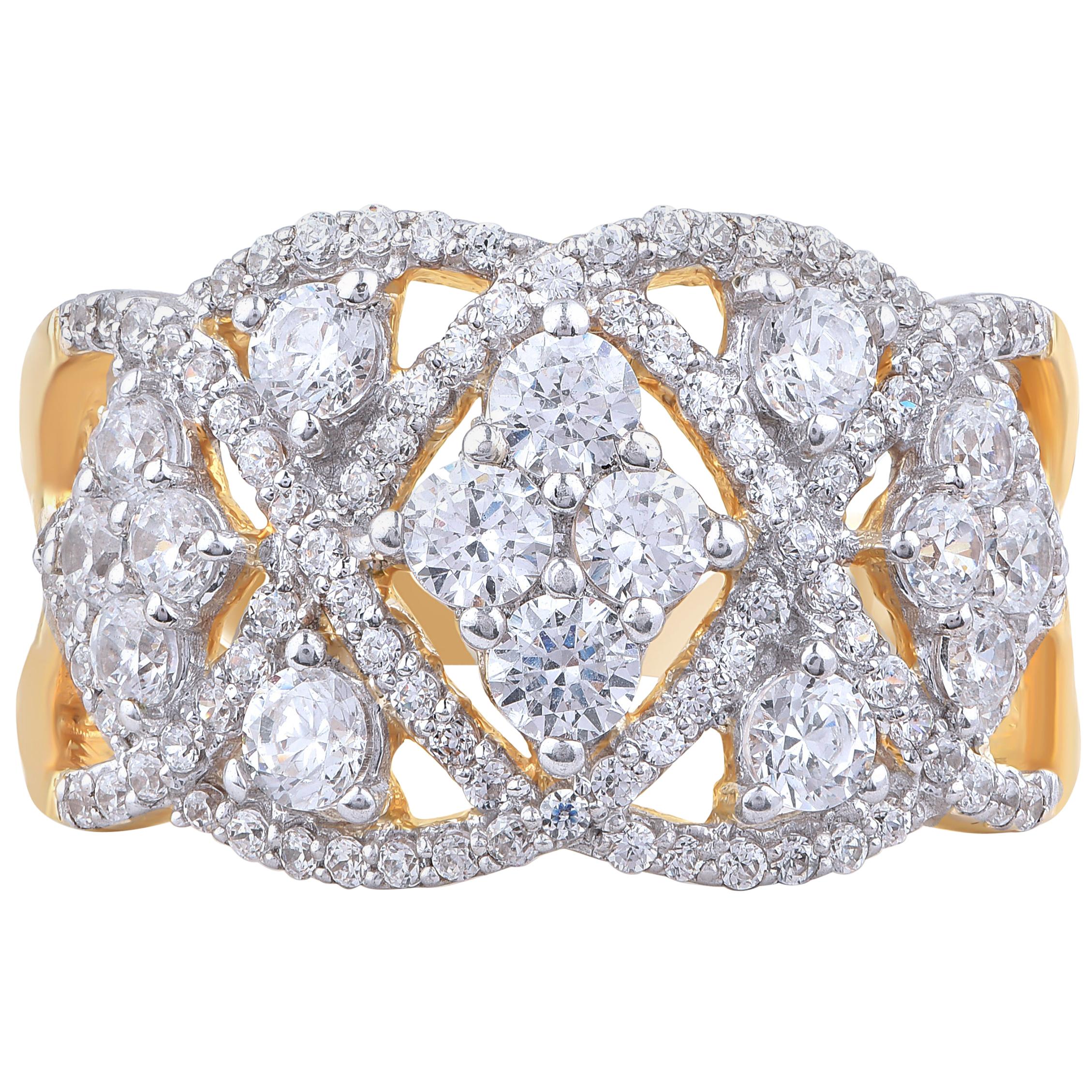 TJD 1.50 Carat Diamond 18 Karat Yellow Gold Composite Kite Design Wedding Band For Sale