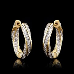 TJD 1.50 Carat Diamond 18 Karat Yellow Gold Stunning Twist Hoop Earrings