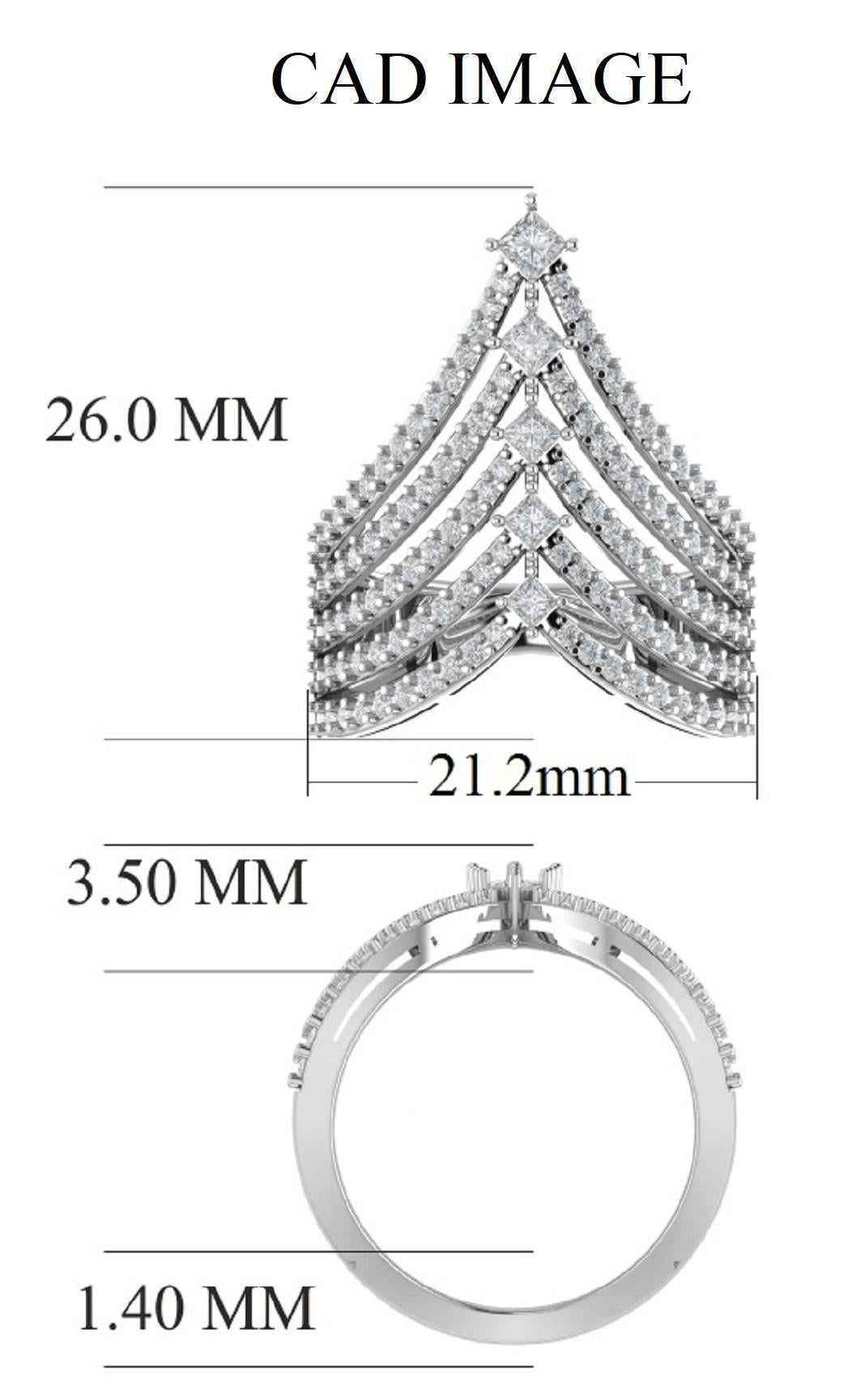 Women's TJD 1.50Carat Round and Princess-cut Diamond 14K White Gold Multi-row tiara Ring For Sale