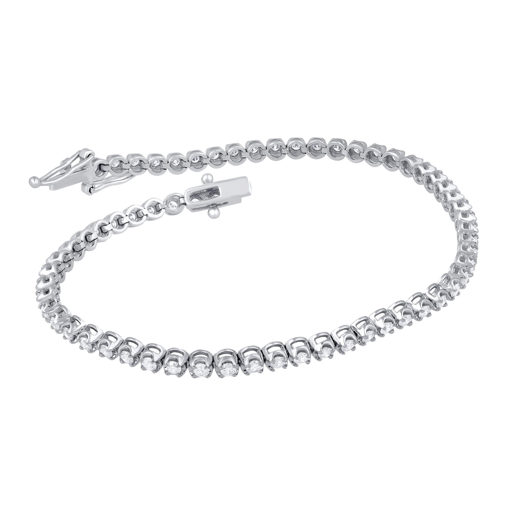 Contemporaneo TJD 1.50 Carat Natural Brilliant Cut Diamond 14 Karat White Gold Tennis Bracelet in vendita
