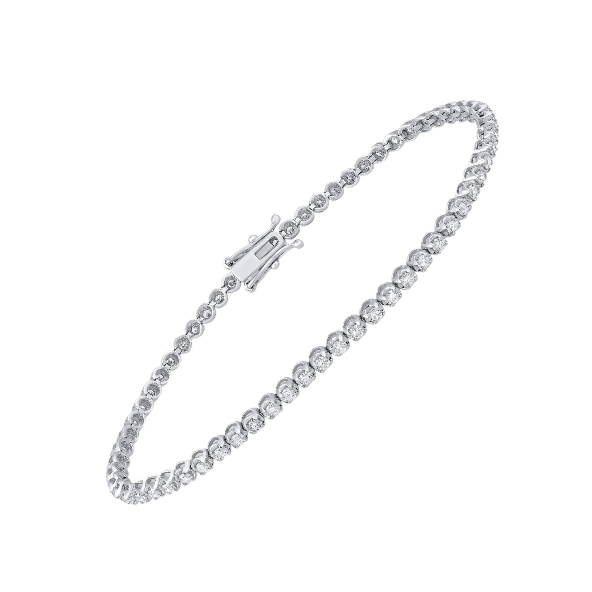 TJD 1.50 Carat Natural Brilliant Cut Diamond 14 Karat White Gold Tennis Bracelet For Sale