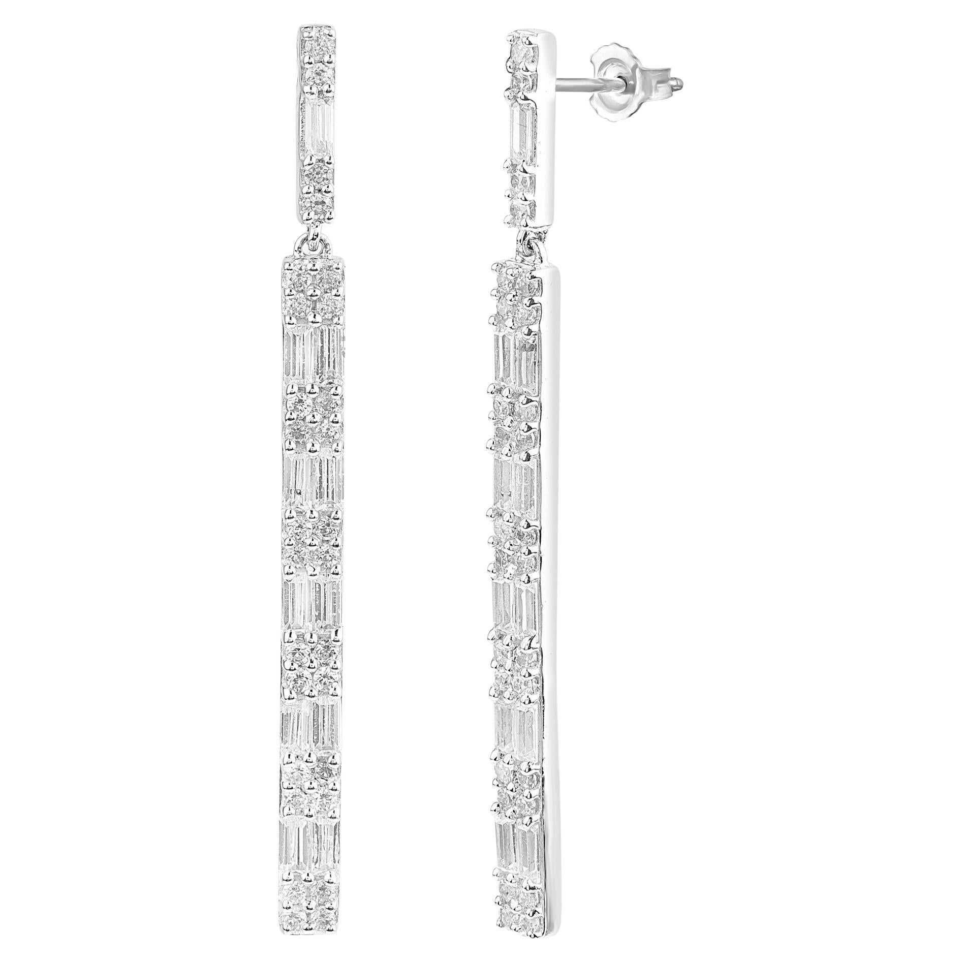 TJD 1.50 Carat Natural Diamond 14KT White Gold Dangle Drop Earrings