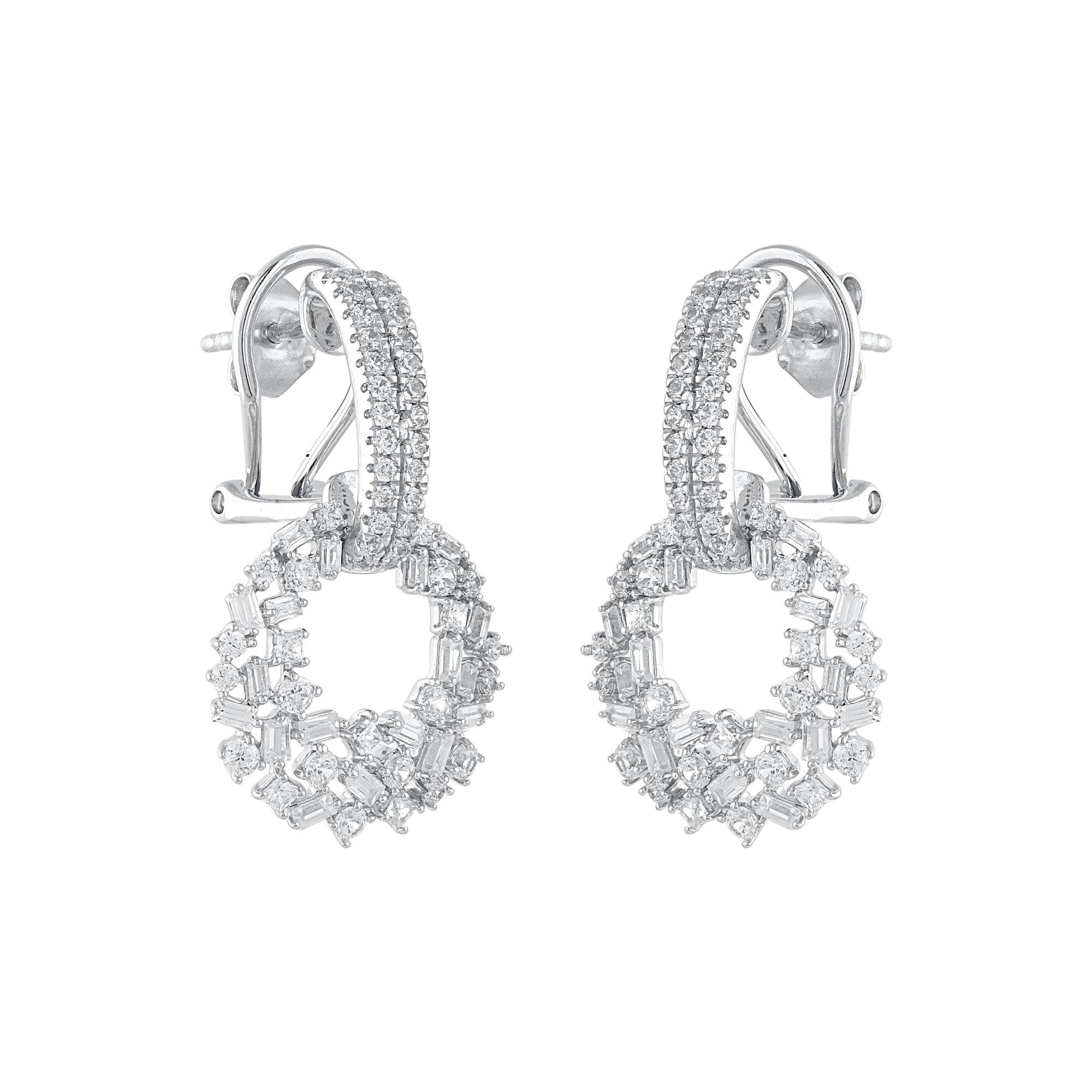 Modern TJD 1.50 Carat Natural Diamond Multi Cut Stone Dangling Earrings in 14Karat Gold For Sale