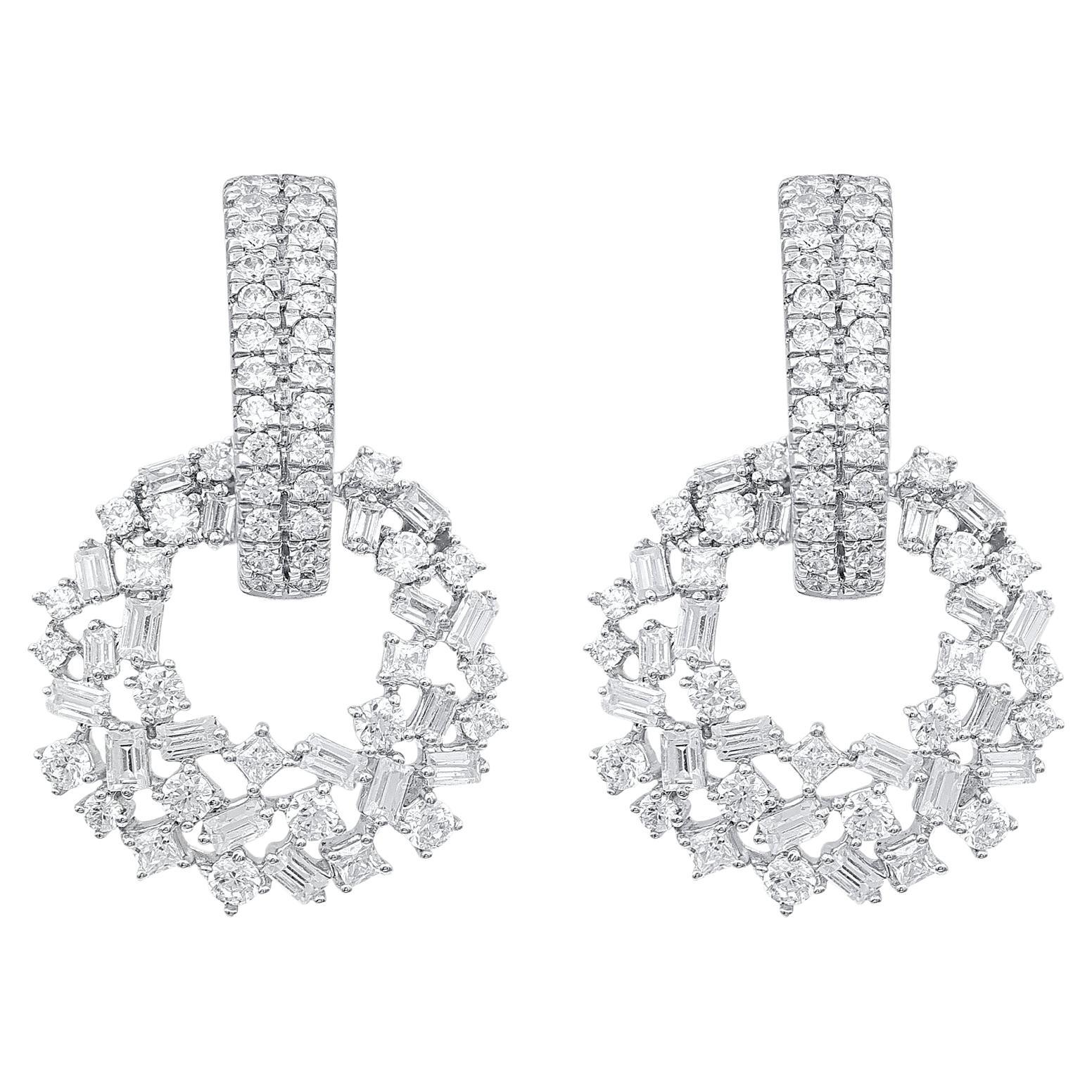 TJD 1.50 Carat Natural Diamond Multi Cut Stone Dangling Earrings in 14Karat Gold For Sale