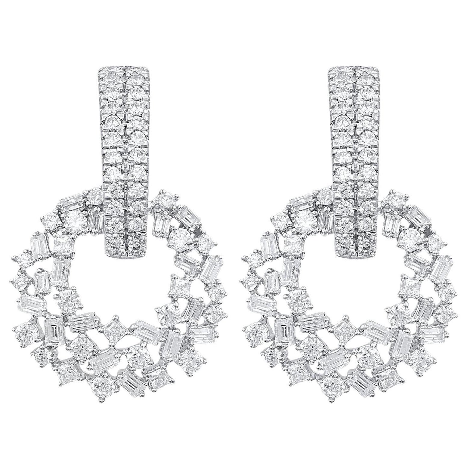 TJD 1.50 Carat Natural Diamond Multi Cut Stone Dangling Earrings in 14Karat Gold
