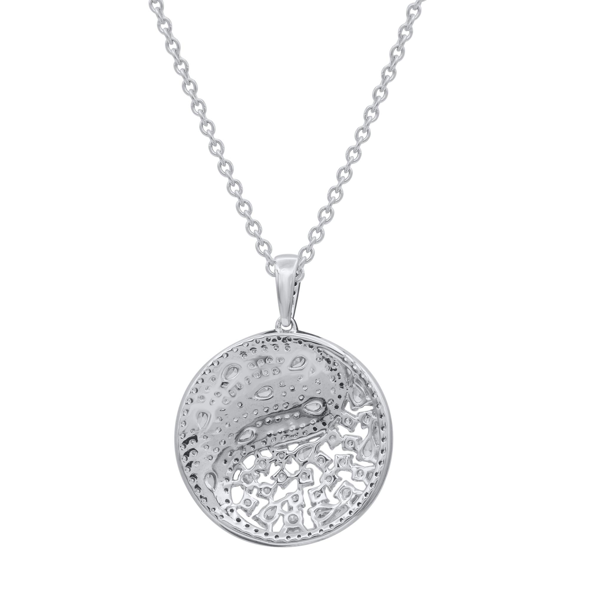 Contemporary TJD 1.50 Carat Natural Diamond Yin and Yang Pendant in 18 Karat White Gold For Sale
