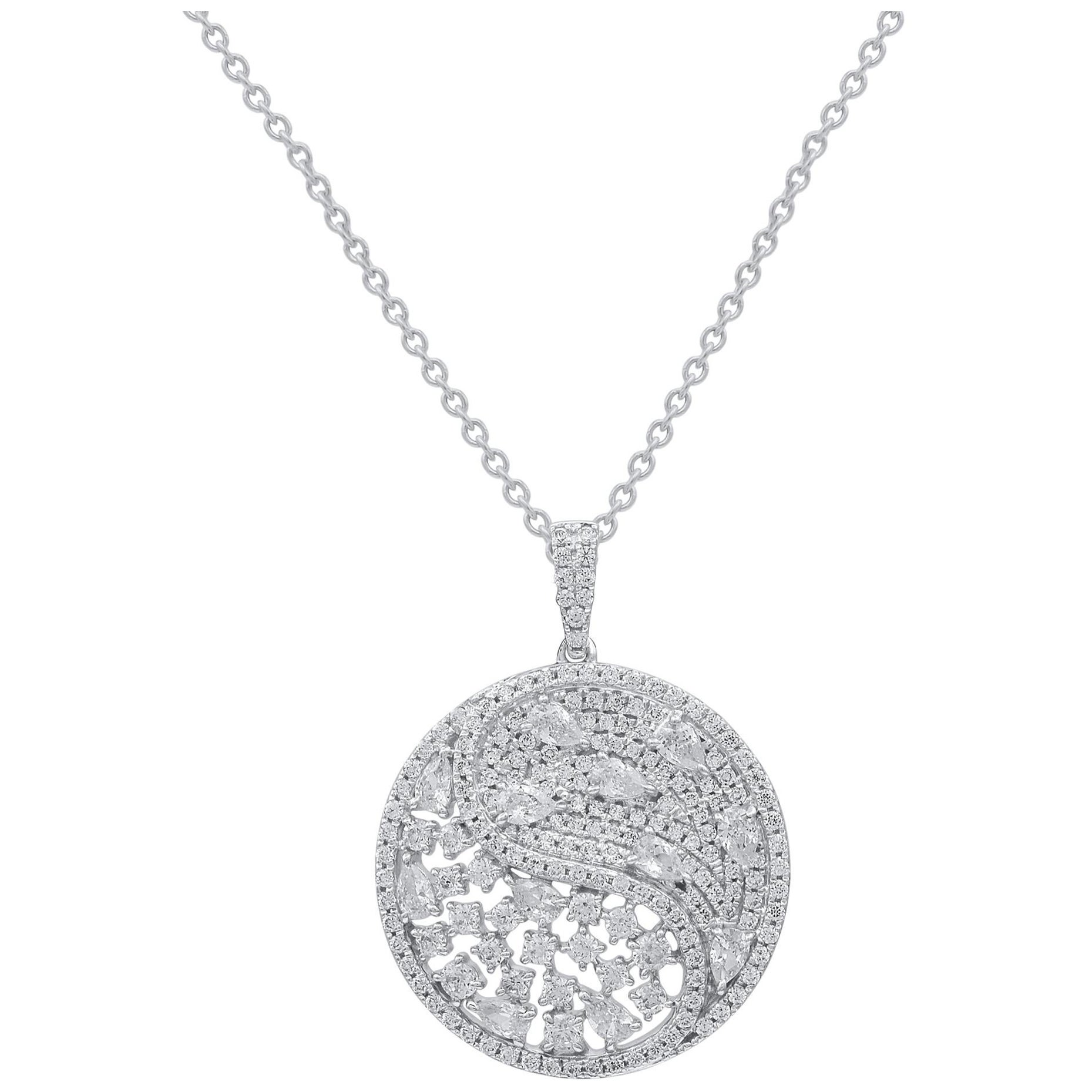 TJD Colgante de Diamantes Naturales Yin y Yang de 1,50 Quilates en Oro Blanco de 18 Kilates