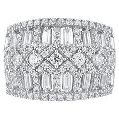 TJD 1.50 Carat Natural Round
Baguette Diamond 14KT White Gold Wide Band Ring