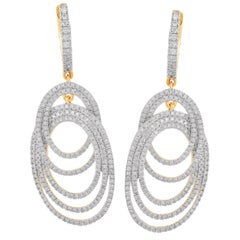 Pendants d'oreilles chandelier ovales en or jaune 14 carats avec diamants ronds de 1,50 carat TJD