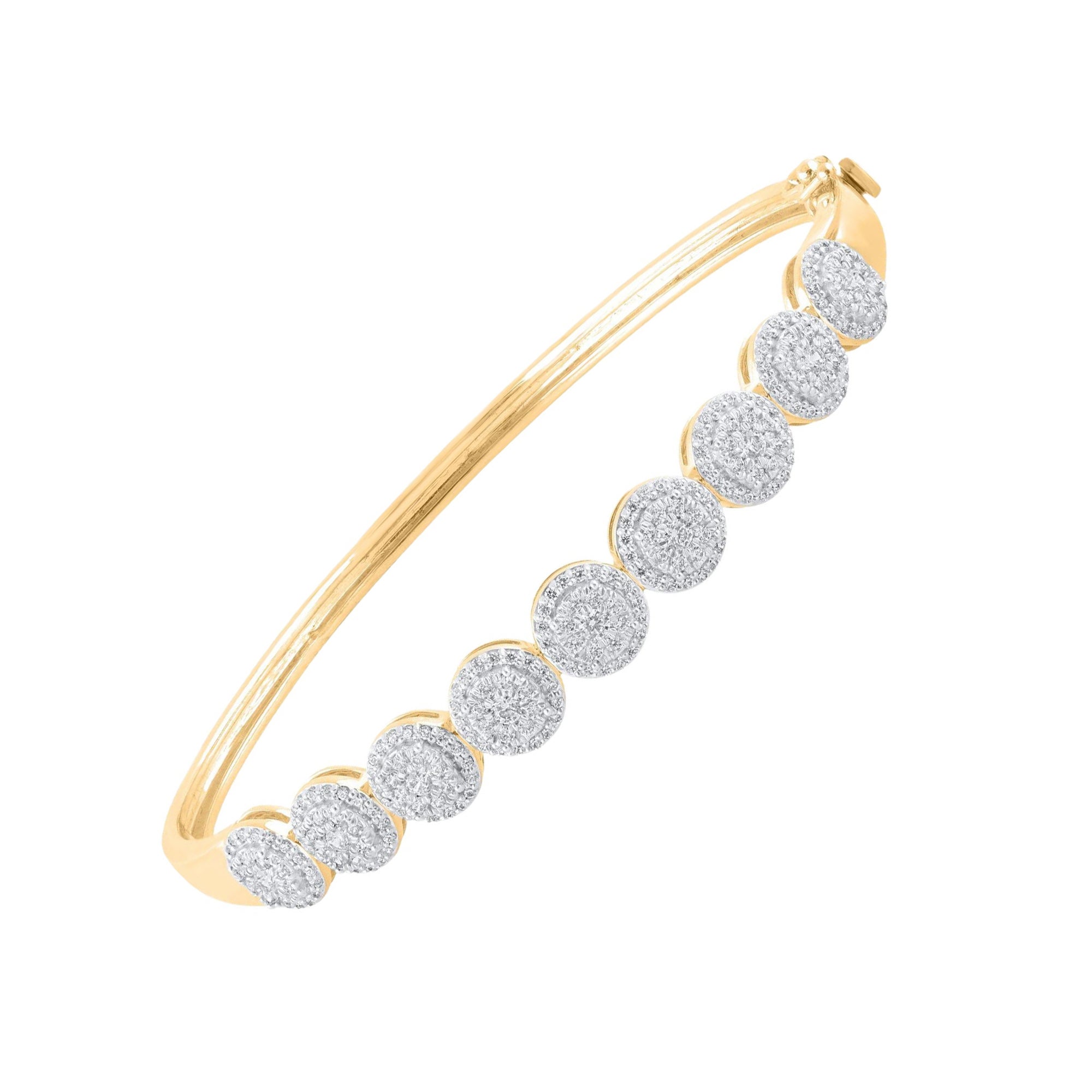 TJD 1.50 Carat Natural Round Diamond 14 Karat Yellow Gold Halo Cluster Bangle