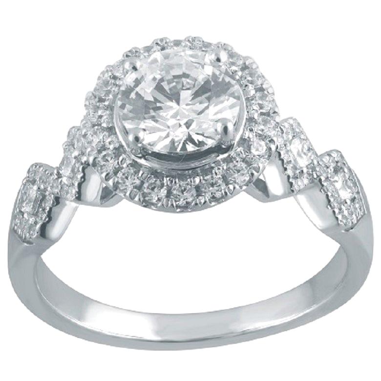 TJD 1.50 Carat Round & Princess Cut Diamond 18 Karat White Gold Engagement Ring For Sale