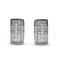 TJD 1.50ct Princess-Cut Diamond Huggie Earrings in 14K White Gold