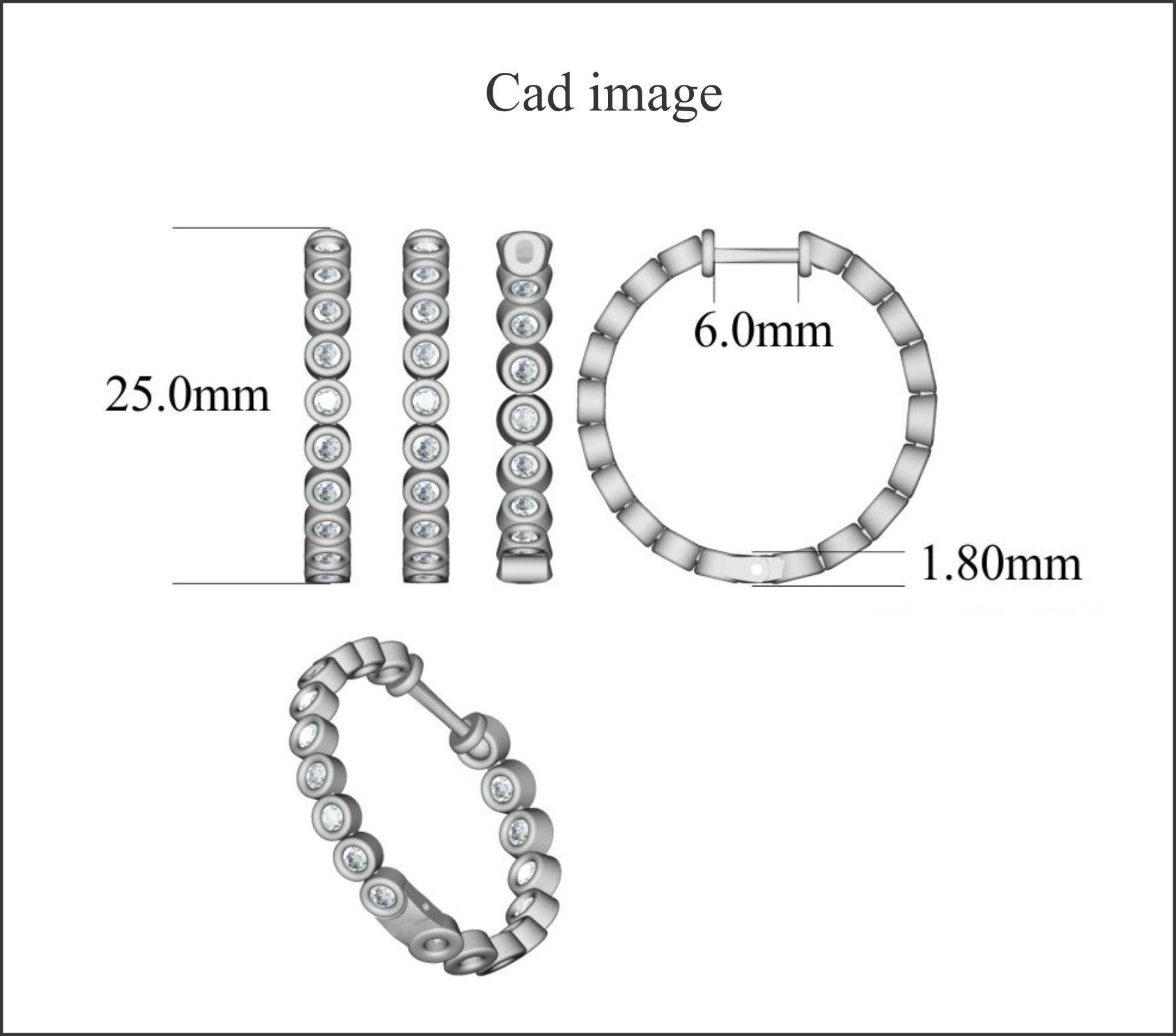 TJD 1.50 Carat Round 14K White Gold Bezel Set Inside Out Diamond Hoop Earrings For Sale 1