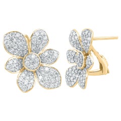 TJD Orecchini a conchiglia in oro giallo 14K con petali floreali rotondi da 1,50 carati