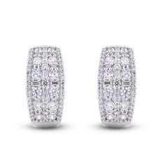 TJD Pendiente de oro blanco de 14 quilates redondo de 1,50 quilates con diseño de baguette y diamante