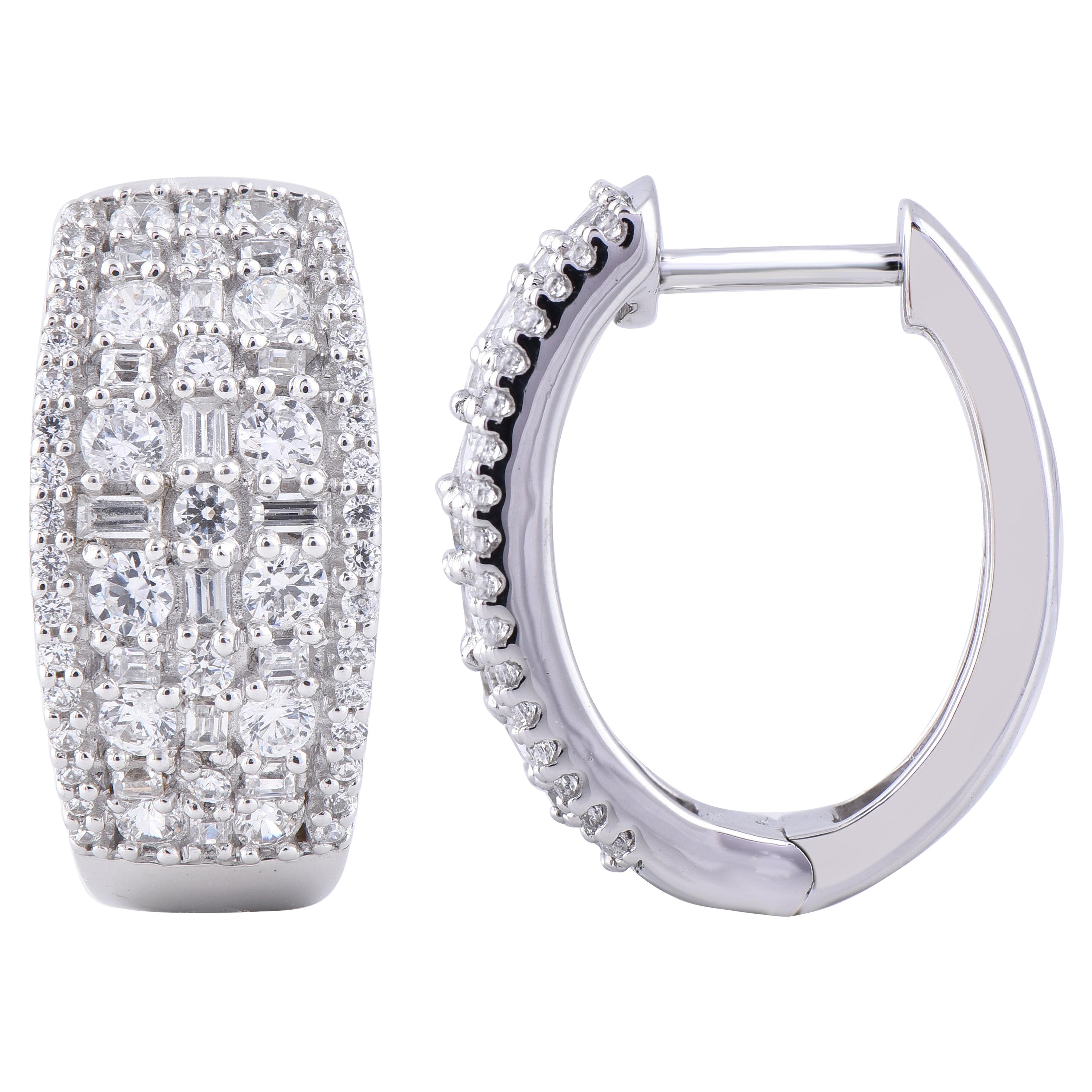TJD 1.50 Carat Round 14kt White Gold Baguette & Diamond Designer Stylish Earring For Sale