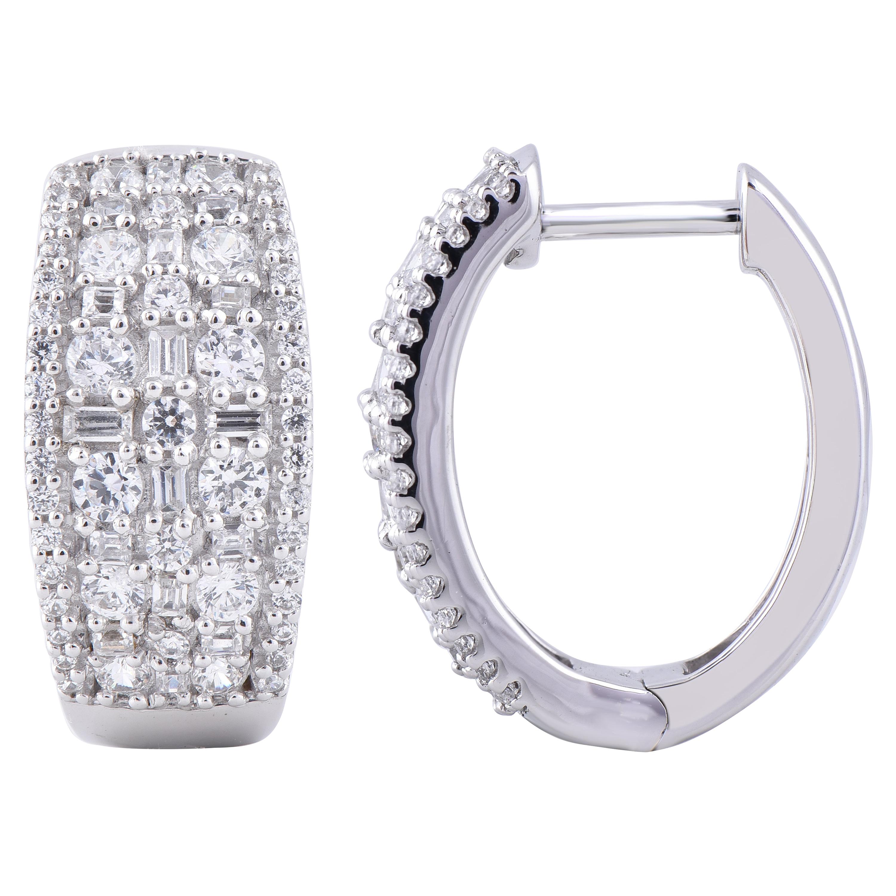 TJD 1.50 Carat Round 14kt White Gold Baguette
Diamond Designer Stylish Earring