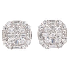 TJD 1.50 Carat Round and Baguette 18 Karat White Gold Diamond Composite Earrings