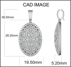 TJD 1.50 Carat Round and Baguette Diamond 14 Karat Gold Oval Designer Pendant