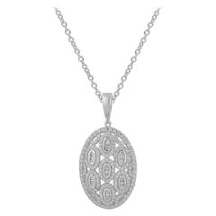 TJD 1.50 Carat Round and Baguette Diamond 14 Karat Gold Oval Designer Pendant
