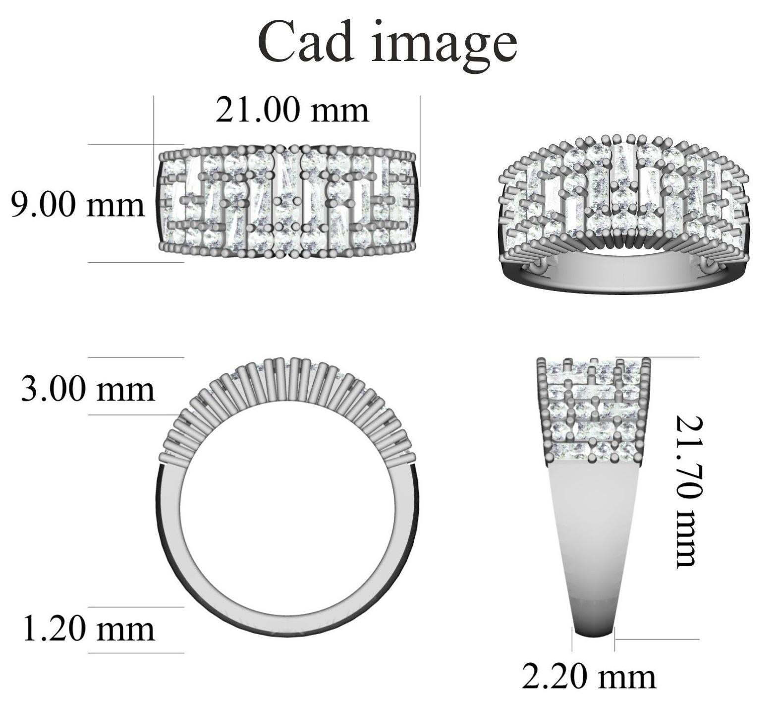 Bring charm to your look with this diamond ring. The ring is crafted from 14-karat white gold and features 26 Round and 13 Baguette cut white diamonds sets in Prong setting, shines in H-I color I2 clarity and a high polish finish complete the