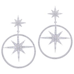 TJD 1.50 Carat Round and Baguette Diamond 18KT White Gold Bursting Star Earrings
