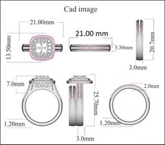 TJD 1.50 Carat Round and Princess Cut 14KT White Gold Halo Stackable Bridal Set