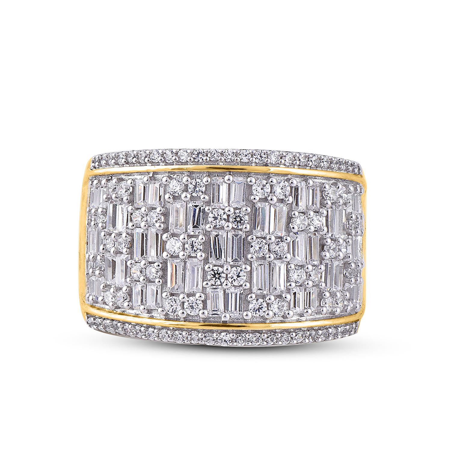 Truly exquisite, this diamond engagement band is sure to be admired for the inherent classic beauty and elegance within its design. The total weight of diamonds 1.50 carat, H-I color, I2 Clarity. This ring is beautifully crafted in 14K yellow gold
