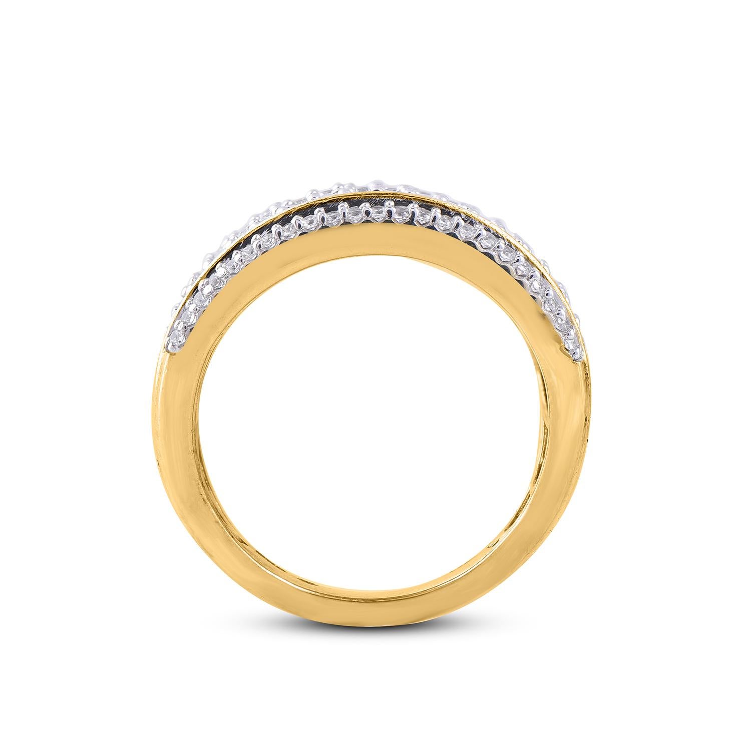 Baguette Cut TJD 1.50 Carat Round & Baguette Diamond Wide Band Ring in 14KT Yellow Gold For Sale