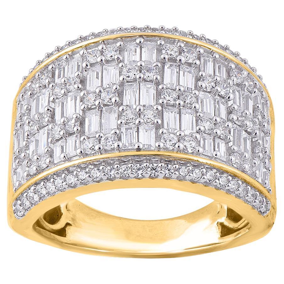 TJD 1.50 Carat Round & Baguette Diamond Wide Band Ring in 14KT Yellow Gold For Sale