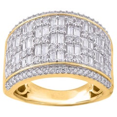 Bague large en or jaune 14 carats avec diamants ronds et baguettes TJD 1,50 carat