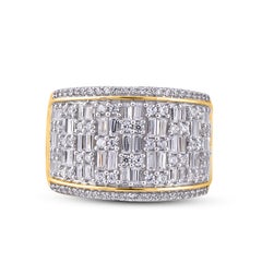 TJD 1.50 Carat Round & Baguette Diamond Wide Band Ring in 18KT Yellow Gold