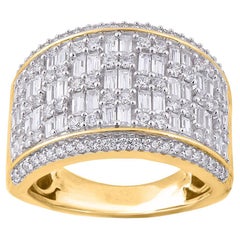 TJD 1,50 Karat runder & Baguette-Diamant breiter Bandring aus 18KT Gelbgold