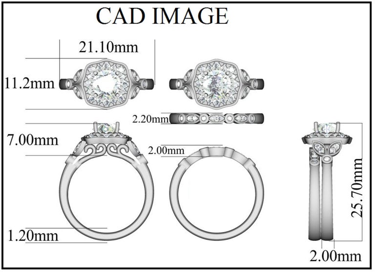 TJD 1.50 Carat Round Diamond 18 Karat White Gold Halo Bridal Ring Set ...