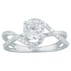 TJD 1.50 Carat Round Diamond 18K White Gold Criss-cross Fashion Engagement Ring