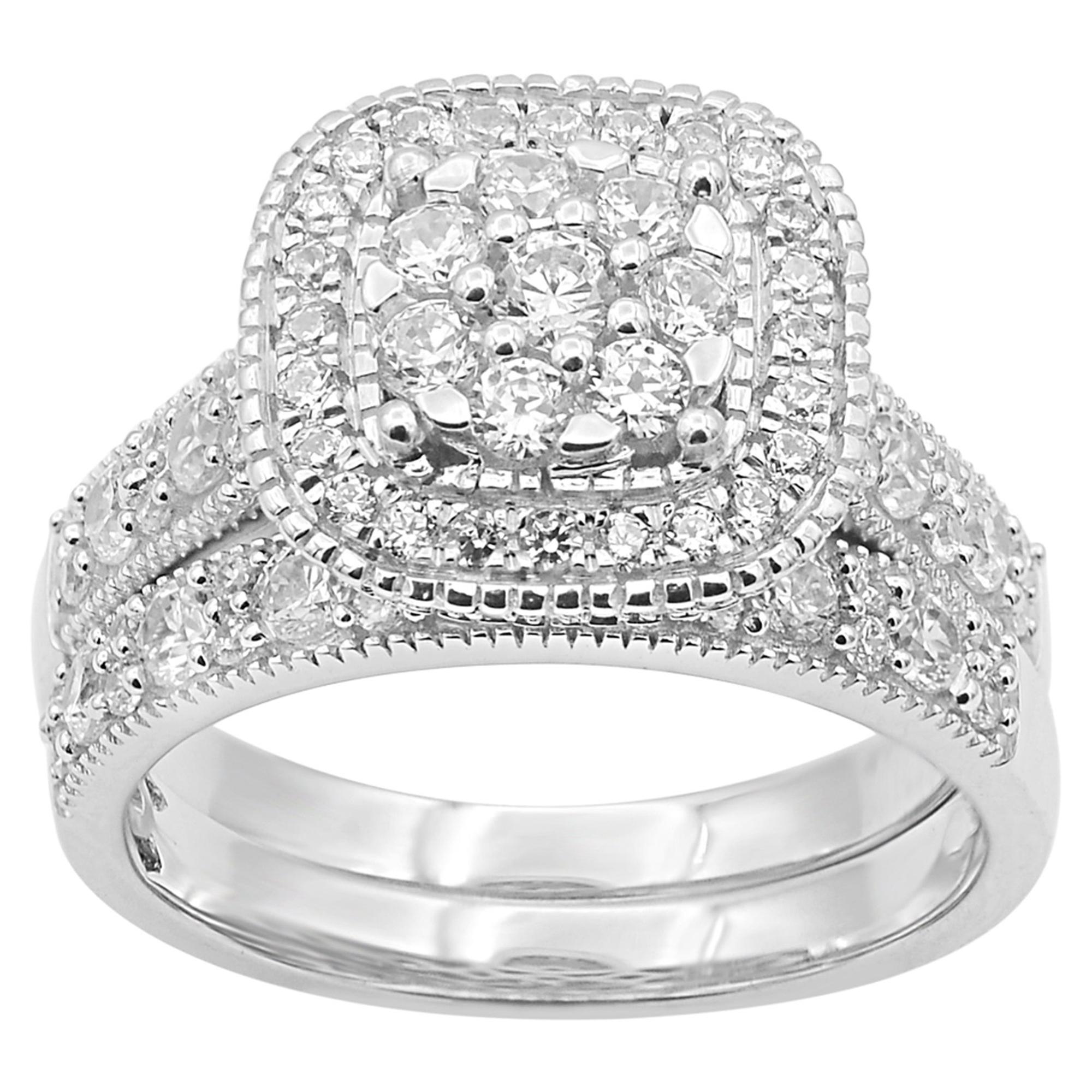 TJD 1.50 Carat Brilliant Cut Diamond 14 Karat White Gold Stackable Bridal Set For Sale