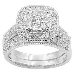 TJD Parure de mariée empilable en or blanc 14 carats avec diamants taille brillant de 1,50 carat